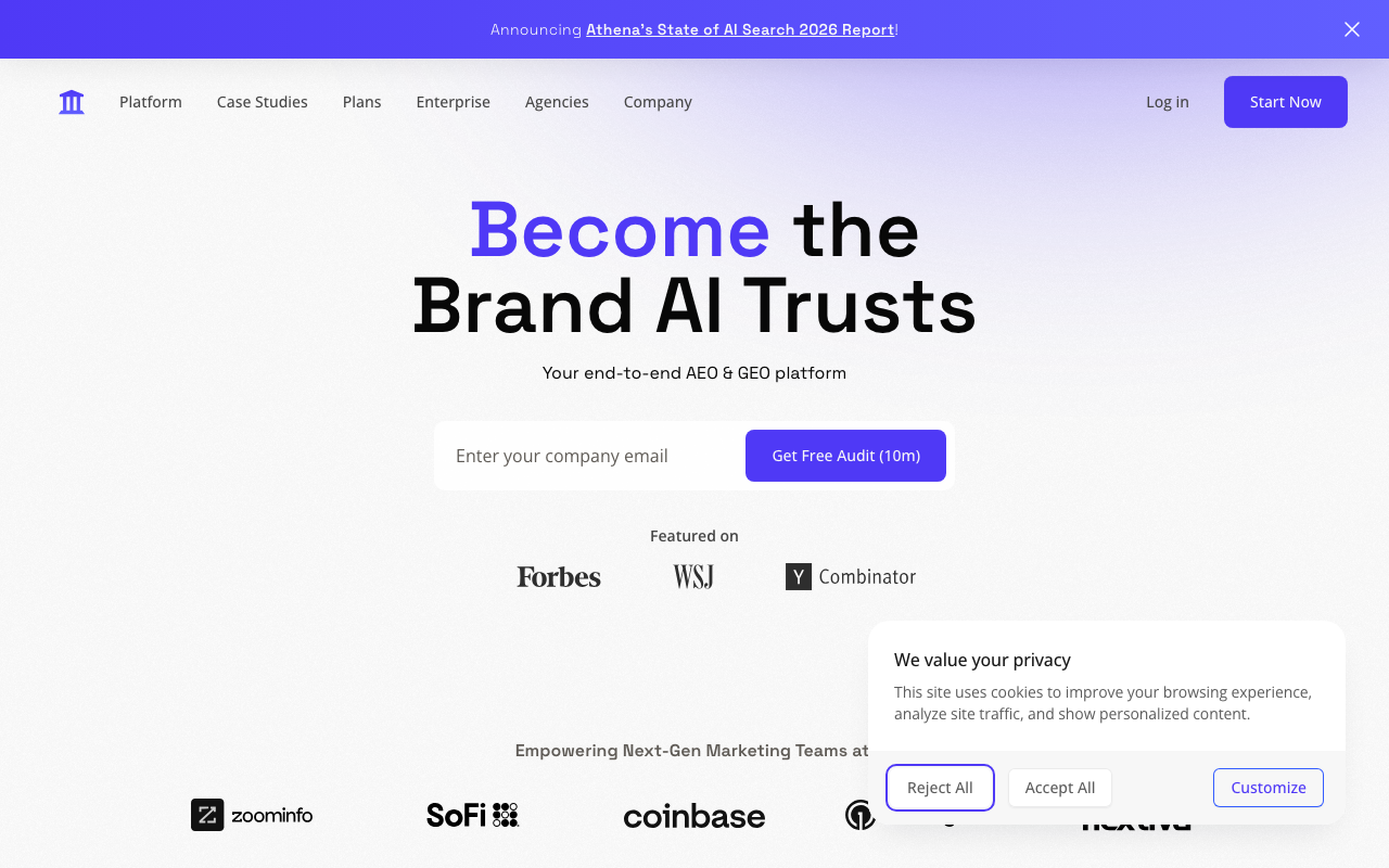 AthenaHQ dashboard showing AI visibility tracking and citation analysis