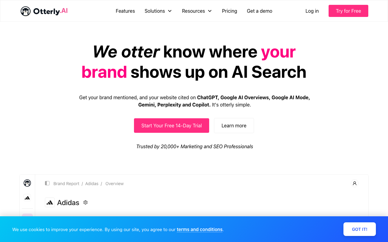 Otterly AI dashboard showing AI search monitoring across 6 platforms