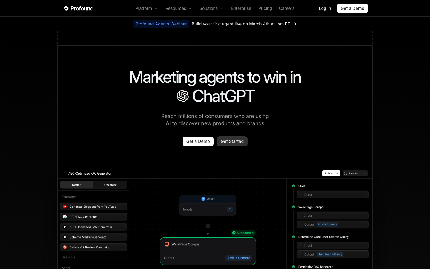 Profound dashboard showing AI visibility tracking across 10+ platforms